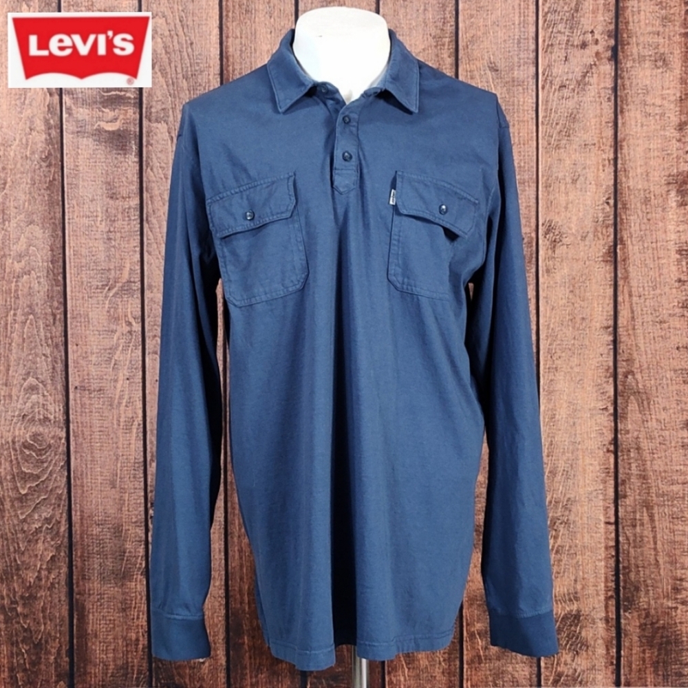 Vtg Navy Blue Mens Three Button Long Sleeve White Tag With Pockets